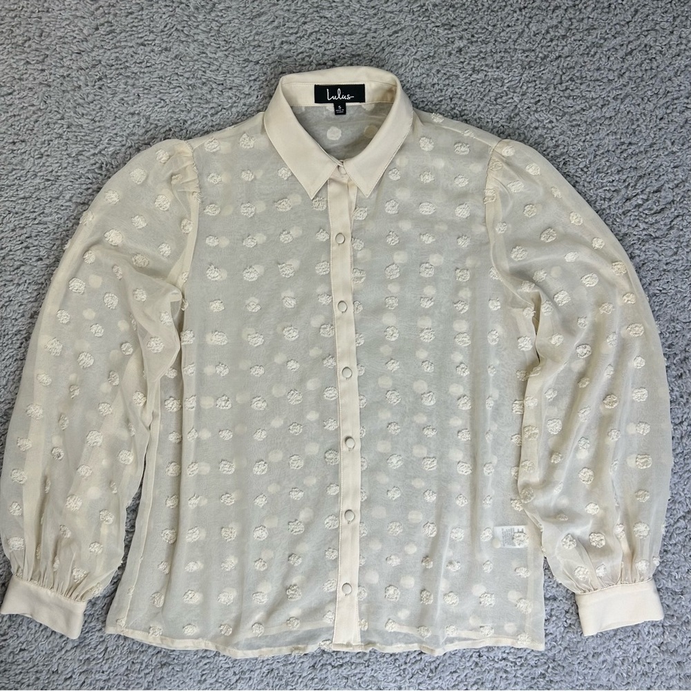 Lulus Top Womens Small Blouse Button Up Sheer Classic Polished Work Office Soft - Picture 1 of 4